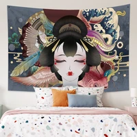 japanese ukiyo e tapestry beauty girl hippie wall hanging aesthetic fish living room decor tapestry table cover yoga bed sheet