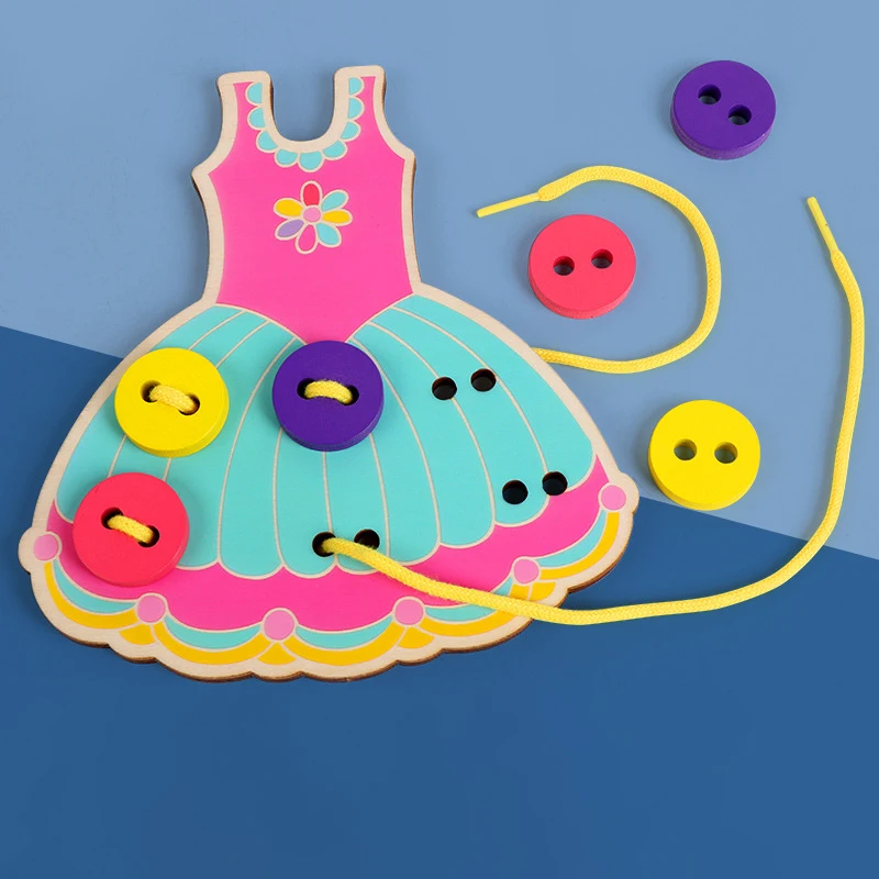 

Игрушки Монтессори, Развивающие деревянные игрушки для детей, бусины для раннего обучения, доска на шнуровке для малышей, Пришивные пуговиц...