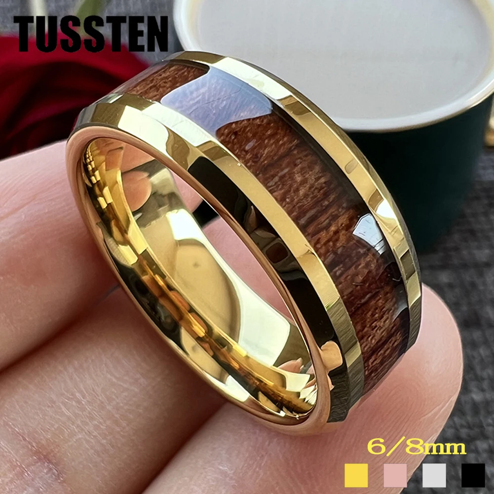 

Dropshipping TUSSTEN 6MM/8MM Tungsten Koa Wood Ring Men Women Wedding Band Beveled Polished Edges High Quality Comfort Fit