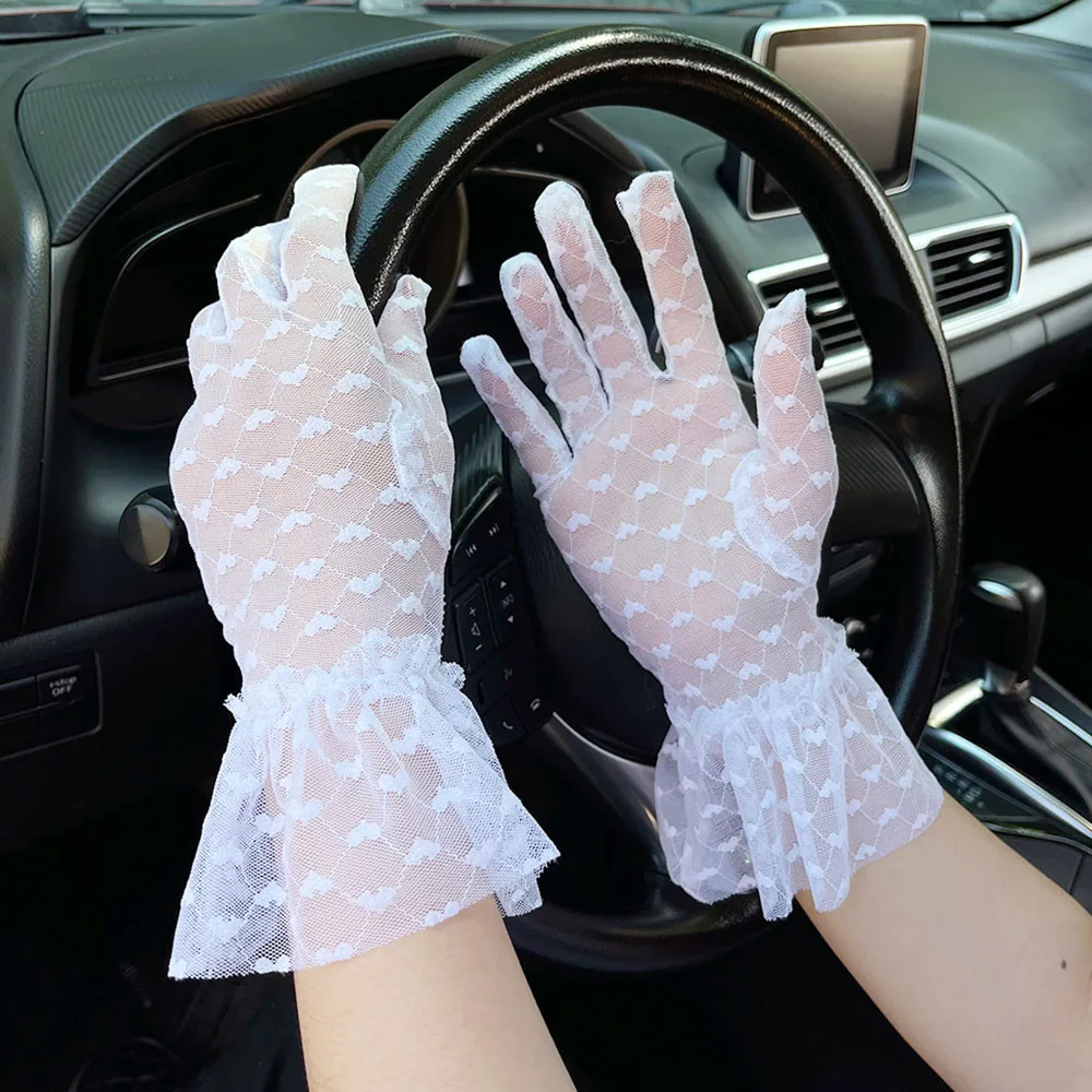 

Осенне-летние женские короткие тюлевые перчатки, белые, черные, женские эластичные кружевные варежки с закрытыми пальцами, сетчатые прозрачные перчатки