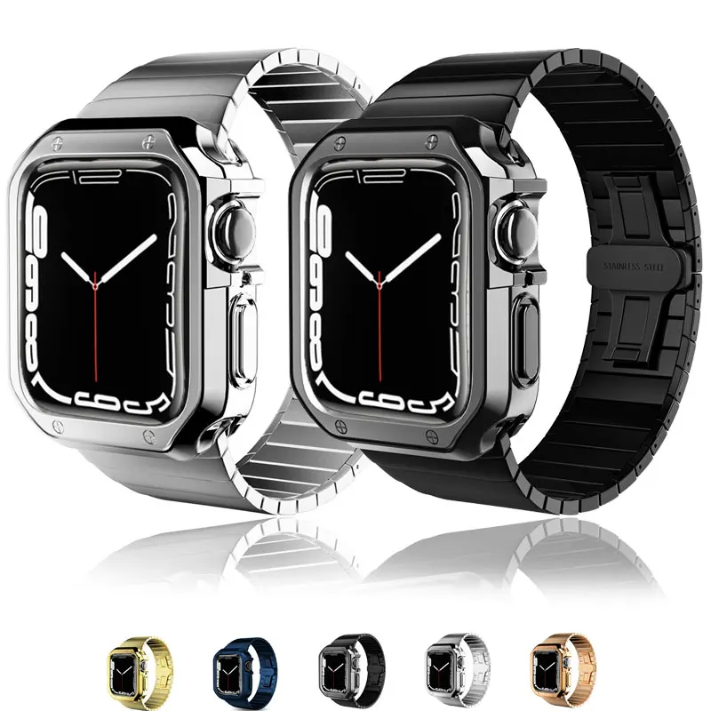 Case+Strap For Apple WatchBand 44mm 40mm 45mm 41mm 38mm 42mm Smart Watch Stainless Steel Bracelet iWatch Series 3 4 5 SE 6 7