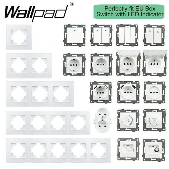 Wallpad L6 White Crystal Glass Wall Light Switch EU French Socket USB ...