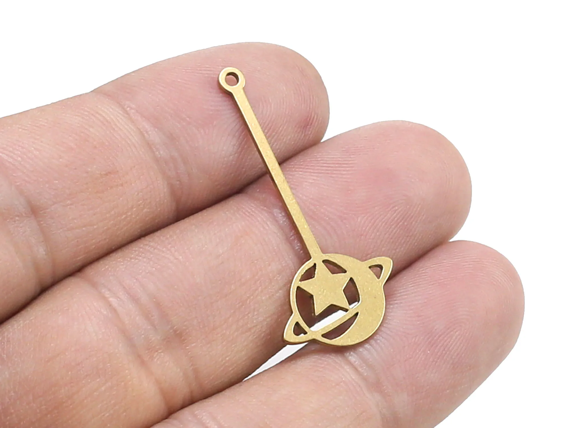 

6pcs Celestial earring drop charm, Brass earring findings, Brass stay planet pendant, 35x16mm Raw brass findings R1516