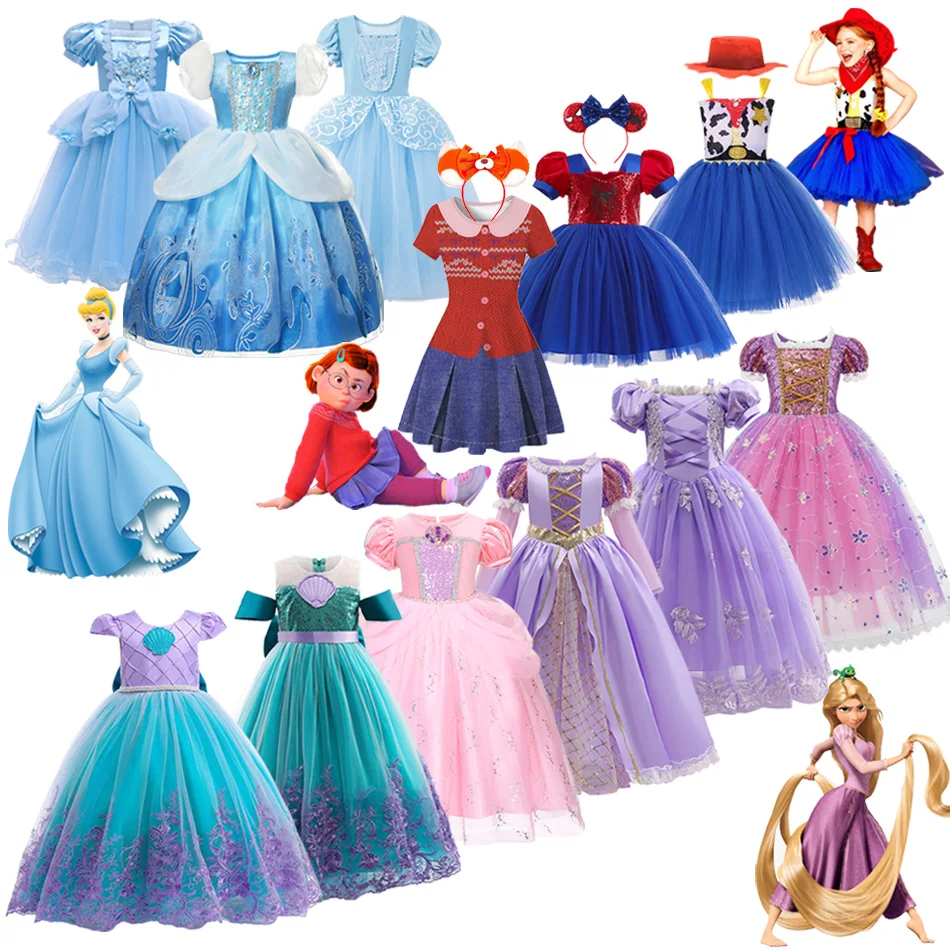 

Disney Girls Princess Encanto Mirabel Dress Ariel Mermaid Cosplay Jasmine Kids Vestidos Party Carnival Halloween Mickey Clothes
