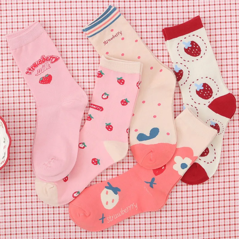 

New Women's Socks Autumn and Winter Trendy Socks Strawberry Tube Cotton Women's Socks Harajuku College Style Casual Fresh Socks