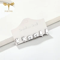 wild korean earrings 304 stainless steel jewelry 3 pairs small stud earrings set clover animal rose flower design ear accessory