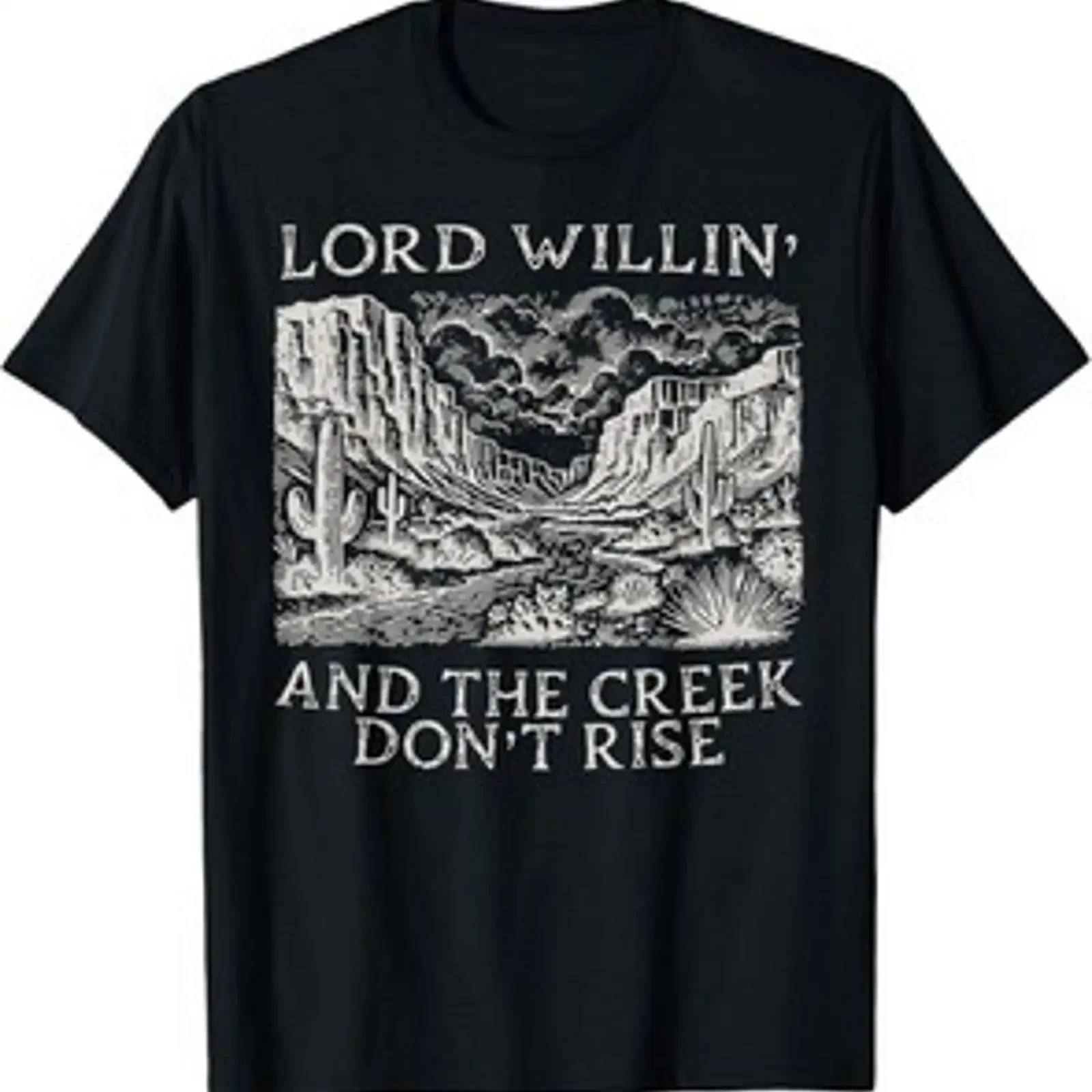Фото Винтажная футболка RARO Lord Willin' And The Creek Don't Rise, дизайнерская одежда с эффектом потертости, стильная, дышащая, мягкая, эластичная, для мужчин. №1