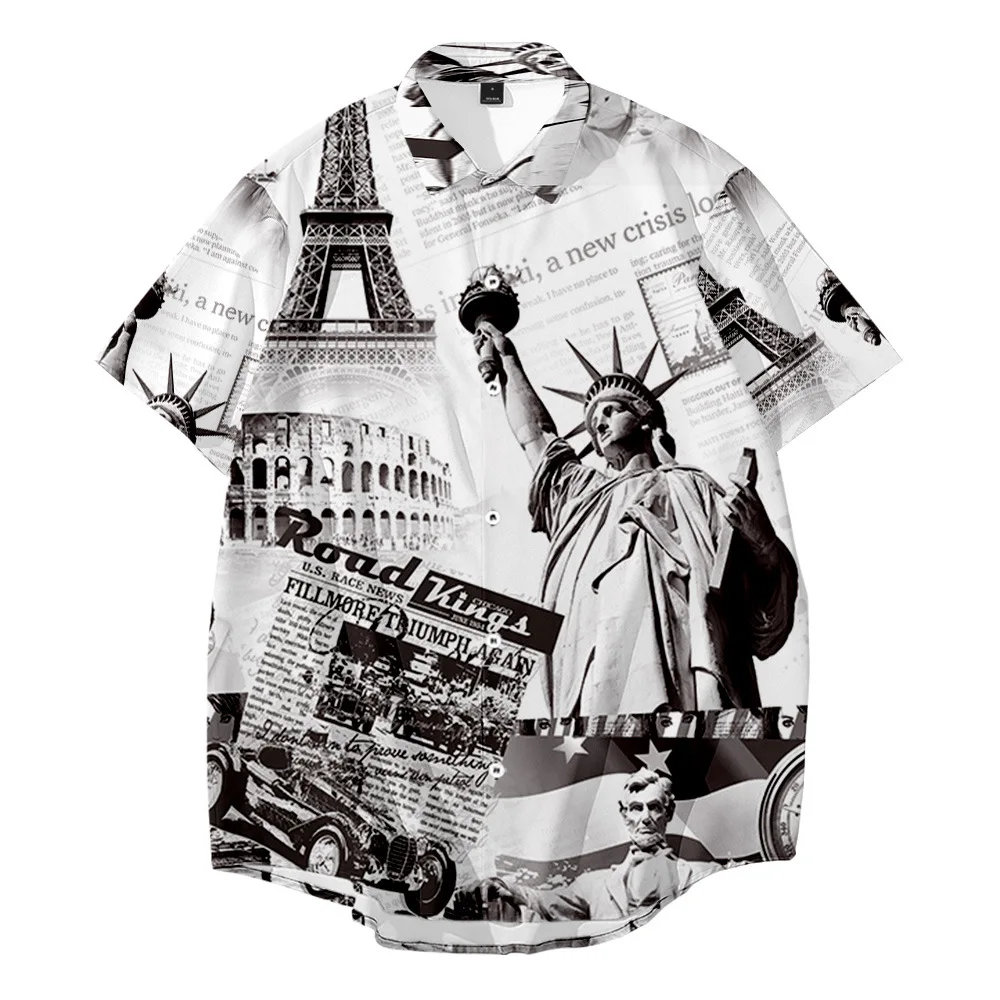 Plus Size Short Sleeve Field Printed Shirt Men Hawaiian Style Casual Loose Print Shirt for Men Loose Summer Beach Shirt Tops 6XL
