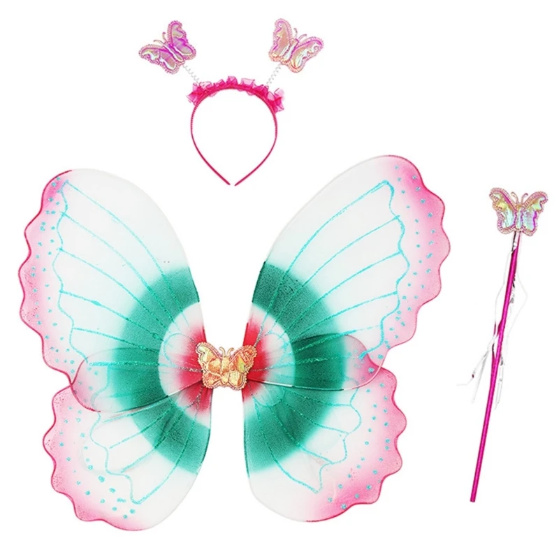 

Крылья Ангела красочные волшебные крылья с волшебной палочкой и повязкой на голову платье на Хэллоуин Косплей-реквизит для девочек 57BD
