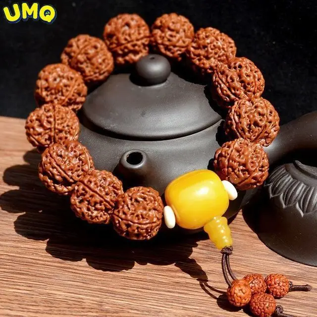 

India Nepal Great Vajra Bodhi Rudraksha Beadsseed Hand String Five Petal Men's Bracelet Full of Meat Raw Seed Red Skin Buddha Ba