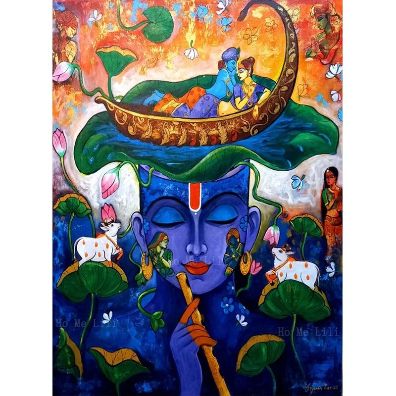 Снятие любви и выражение Маски Кришна Листья лотоса цветы выставляются цветущие