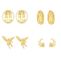 wangaiyao new personality fashion temperament creative inlaid zircon virgin angel piercing earrings fashion star moon earrings e