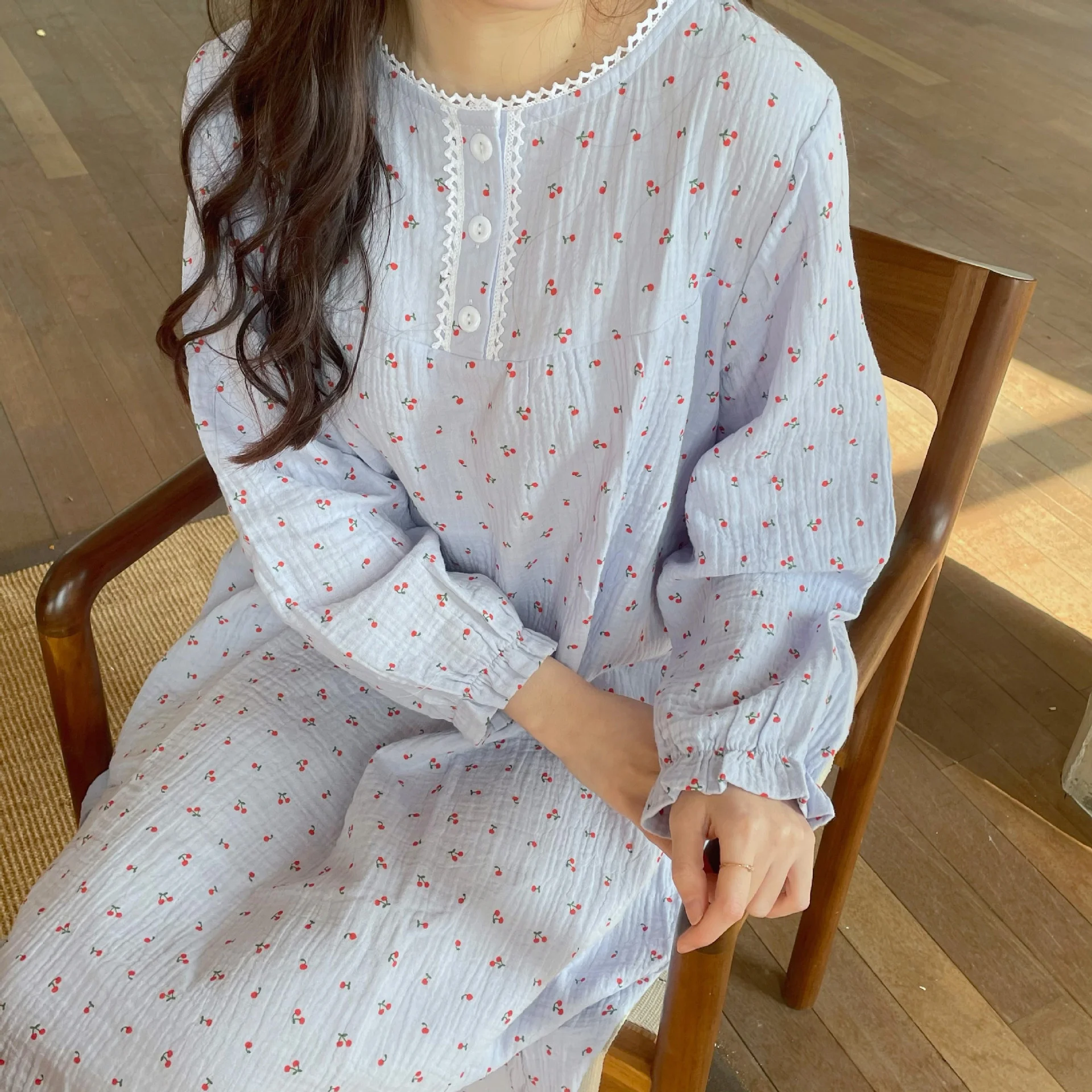 Spring Nightdress Women Cotton Long Home Dressing Gown Sleepshirt Nightgowns Thin Autumn Long Sleeve Sleepdress Casual Sleepwear