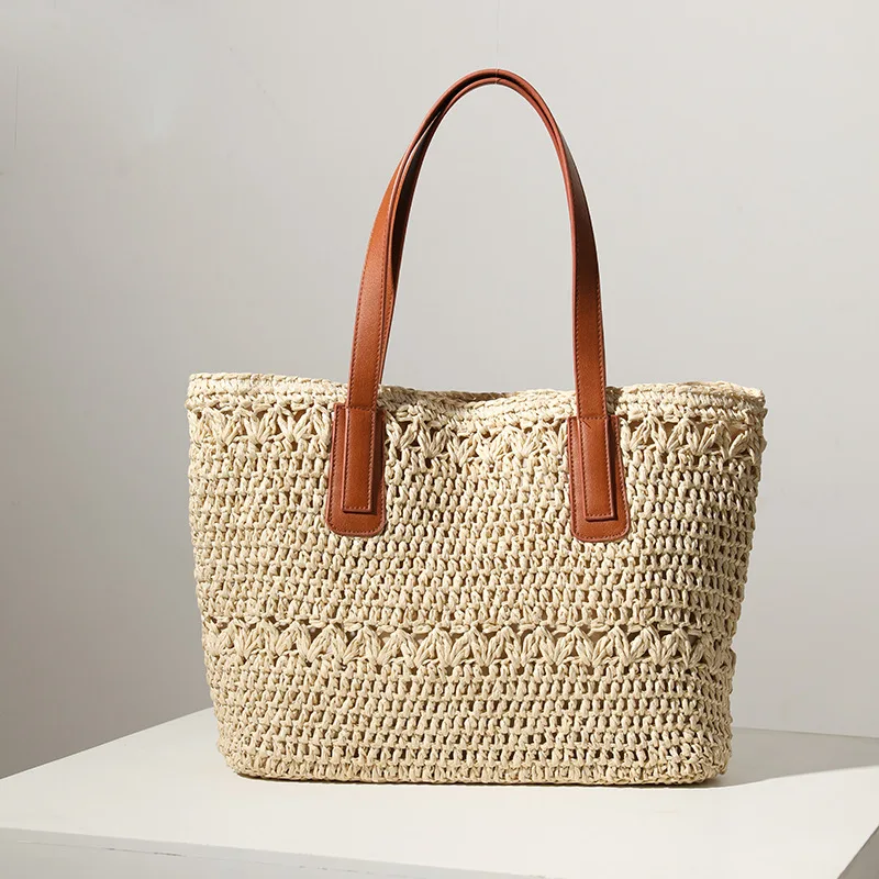 

Women's Top-handle Fashion Straw Woven Bag Tote Summer Street Shoulder Bag Vintage Shopping Bags Handbag Lightweight