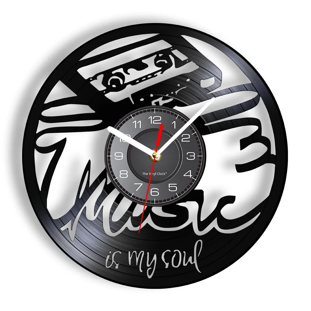 

Music Is My Soul Muisc Inspirational Quote Wall Clock Vintage Tape Cassette Vinyl Record Wall Clock Audio Cassette Home Decor