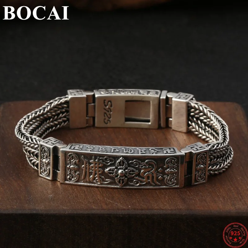 

Мужские браслеты из серебра 2023 пробы BOCAI S925, Новая модная женская серебряная цепочка, ювелирные изделия в стиле панк