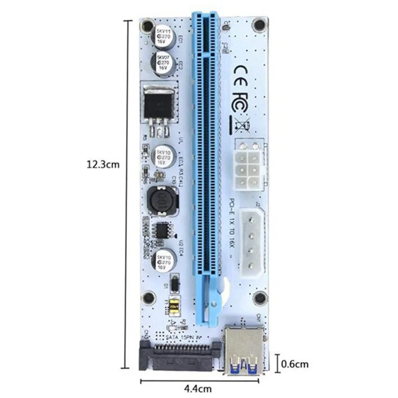6 шт. VER008S 3 в 1 Райзер-карта Molex 4Pin SATA 6PIN PCIE PCI-E PCI Express кабель 1X до 16X USB 0 для майнинга