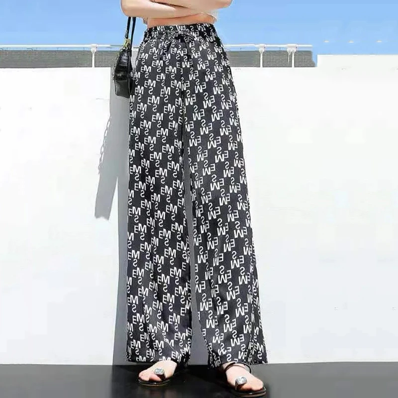 Брюки женские с принтом элегантные мешковатые Широкие штаны эластичным поясом