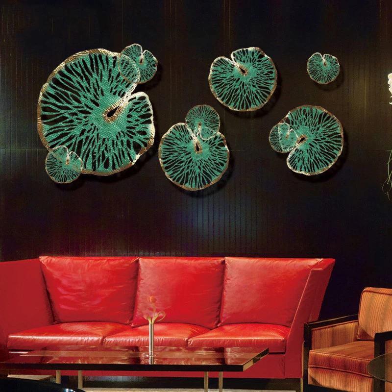 

Chinese Wrought Iron Green Lotus Leaf Wall Decoration Pendant Restaurant Wall Hanging Crafts Home Livingroom Wall Sticker Mural