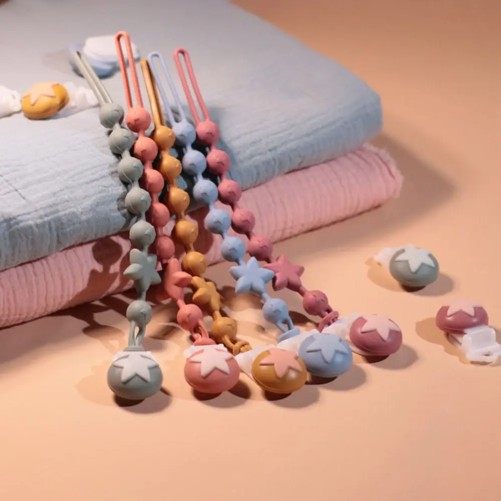 

Geometric Silicone Pacifier Holder Clips Anti-lost Teether Toys Straps Dummy Clips Star Soother Holder Baby