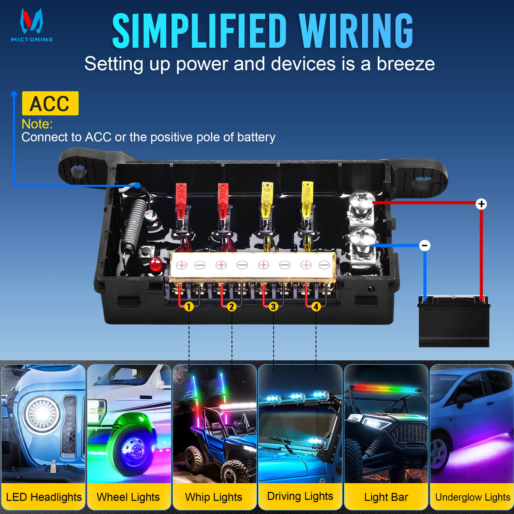 Фото Беспроводная панель управления MICTUNING BB40 на 4 кнопки, радиус действия 164 фута, режимы переключения, мгновенного действия и стробоскопа для грузовиков, автодомов, внедорожников, морского транспорта №5