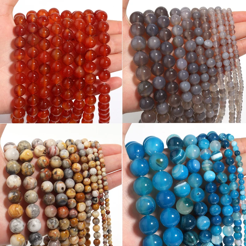 

Natural Agate Stone Beads for DIY Charm Bracelets Necklace Jewelry Making Accessories with Scissors 0.6mm Crystal Elastic Thread