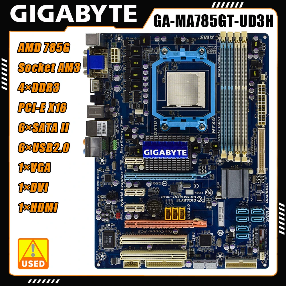 

AM3 GA-MA785GT-UD3H Gigabyte Motherboard AMD 785G Chipset Socket AM3 Supports Phenom II/Athlon II Processor DDR3 1800 /1666MHz