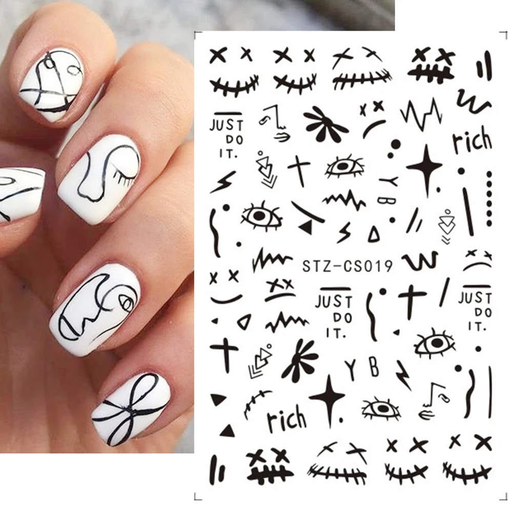 

Nails Stickers Black Abstract Ins Vitage Modern Line Nail Art Sticker Nails Foils Decals Tips Manicure Decorations