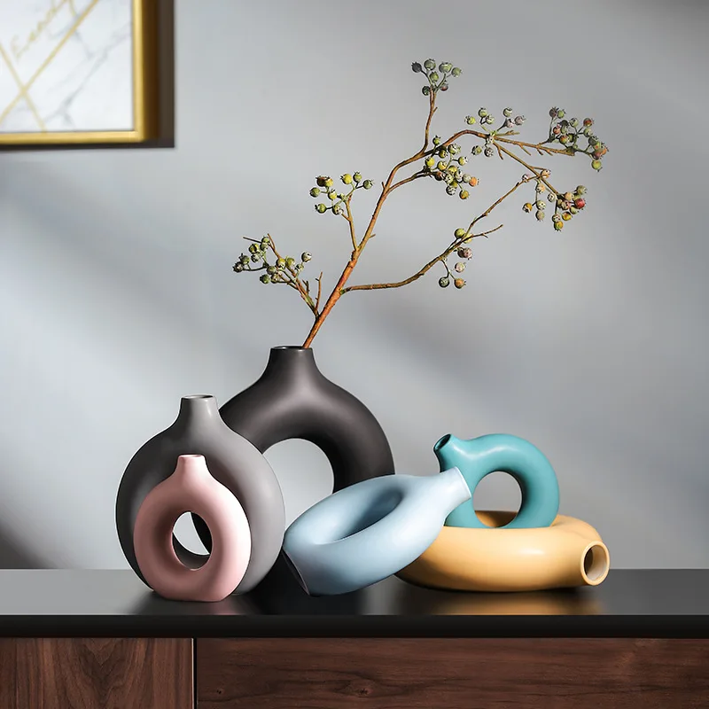 

Nordic Style Minimalist Decorative Round Ceramic Vase Living Room Decoration Accessories Flower Arrangement Vase Home Decor Gift
