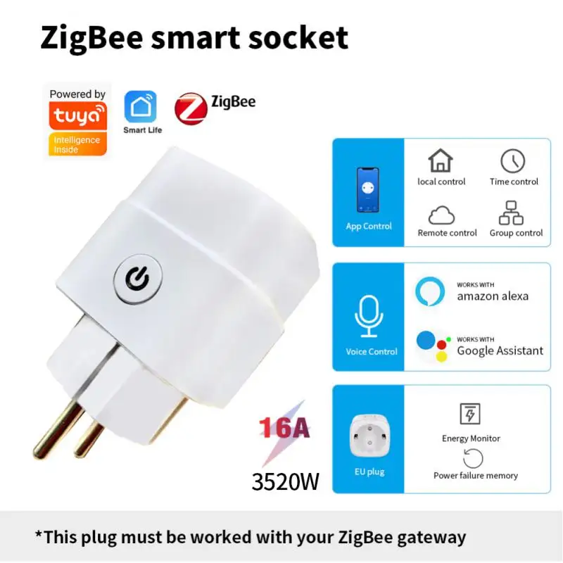 

Smart Plug Zigbee Socket EU 16A Power Monitor Timing Function Tuya SmartLife APP Control With Alexa Google Assistant Yandex