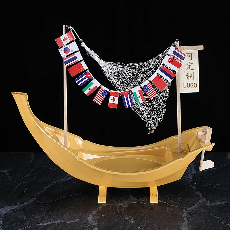 

Sashimi plate special ice plate, dry ice plate, artistic dish plate, creative tableware, dragon boat, salmon plate, sushi boat