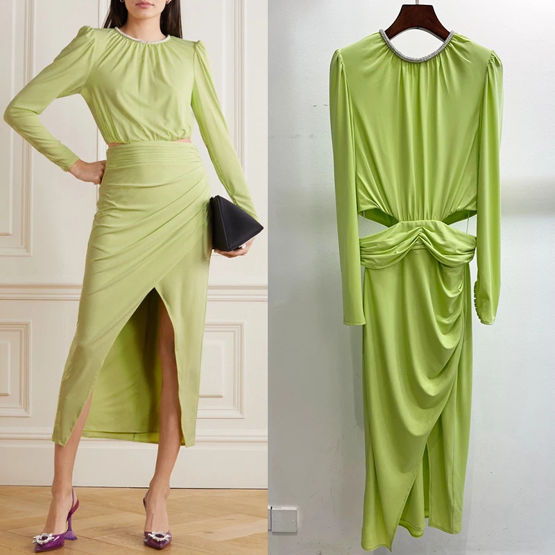 

spring fashion Long Sleeve woman clothes high-end Sexy cutout waist Party Dress luxury designer new style Maxi Dresses for Women