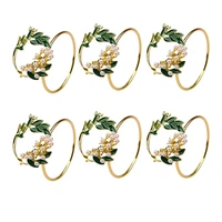 6pcs napkin ring golden pearl flower napkin rings set metal napkin holder for wedding party dinner table decoration