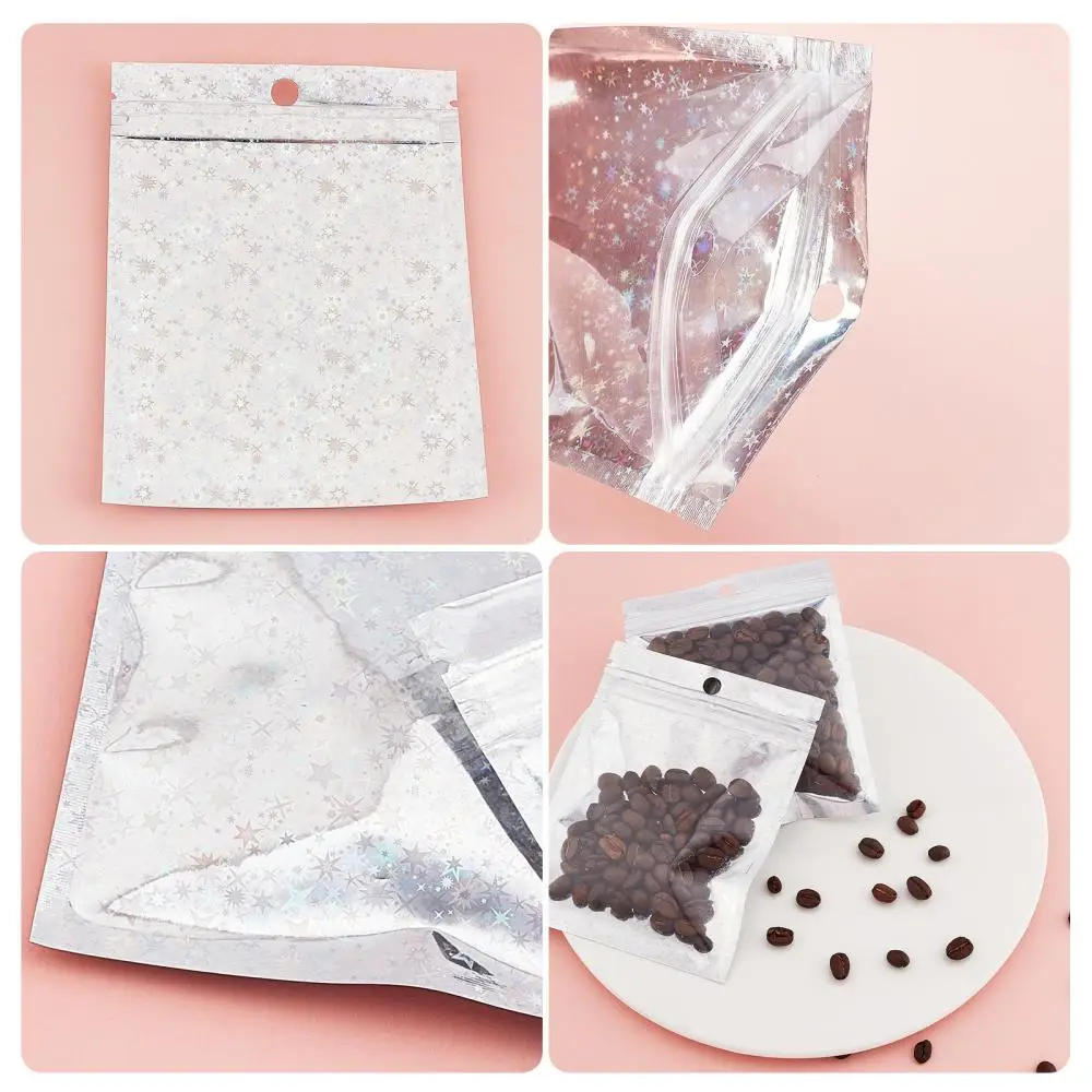 120Pcs Star Pattern Resealable Bags Clear Laser Plastic Zip Lock Bag Snack Coffee Beans Storage Party Gift Packaging Pouches