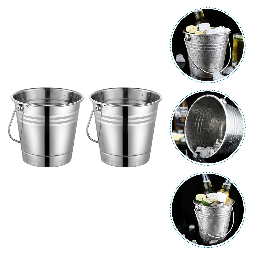 

2 Pcs Ice Bucket Anti-rust Champagne Beer Chiller Party Stainless Steel Containers Freezer Kitchen