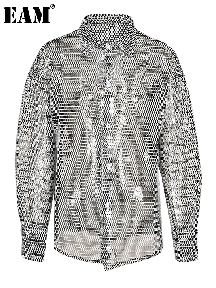 

[EAM] Women Hollow Out Big Size Personality Blouse New Lapel Long Sleeve Loose Fit Shirt Fashion Tide Spring Autumn 2023 1DF9286