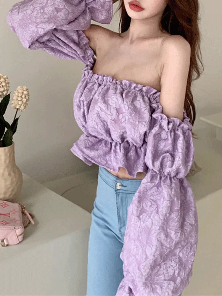 Женский топ с рукавами-фонариками пикантная блузка открытыми плечами Топ