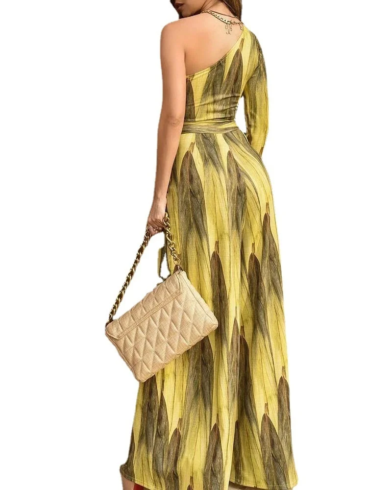 

Элегантное повседневное приталенное пикантное платье, новое весенне-летнее желтое маленькое ароматное французское длинное платье со средней талией и V-образным вырезом, боди-комбинезон, 2023