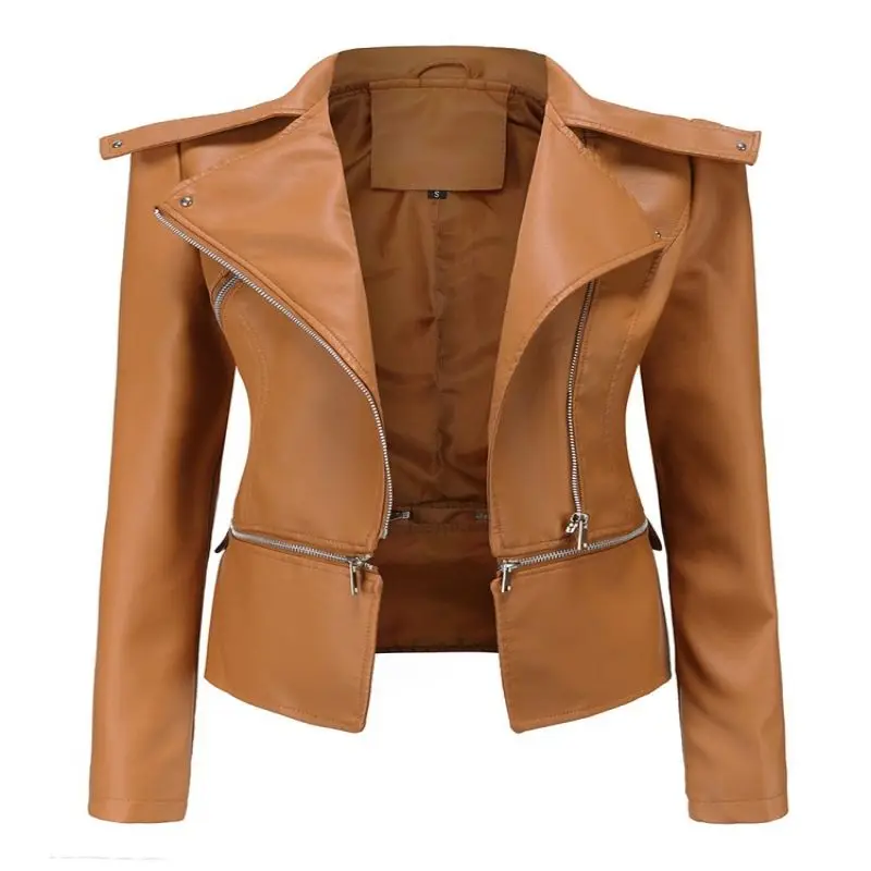 

Autumn Leather Jackets And Coats Womens Solid With Belt Zipper Biker Motorcycle Jackets Female Streetwear Oversized Casual Coat
