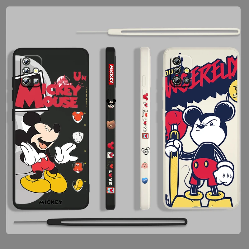 

Disney Anime Mickey Mouse Phone Case For Samsung Galaxy A71 A51 A73 A72 A53 A33 A52 A50 A32 A22 A50 Liquid Left Rope Cover Coque