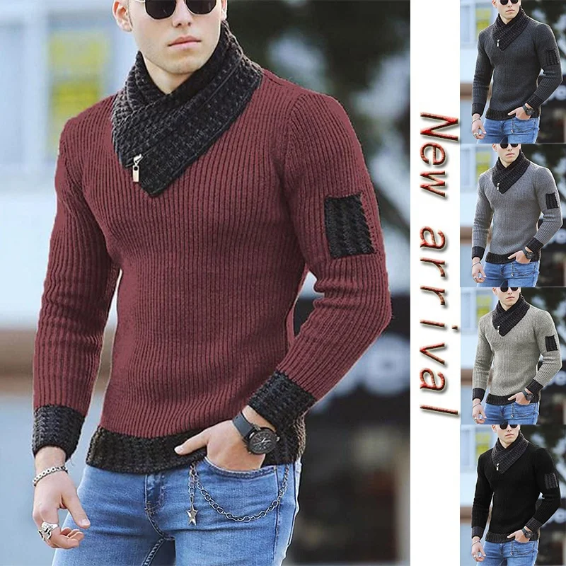 

NEW Autumn and Winter Foreign Trade New Style Men's Pullover Long-sleeved Turtleneck Sweater Color Matching Trendy Sweater 5 Col
