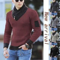 new autumn and winter foreign trade new style mens pullover long sleeved turtleneck sweater color matching trendy sweater 5 col