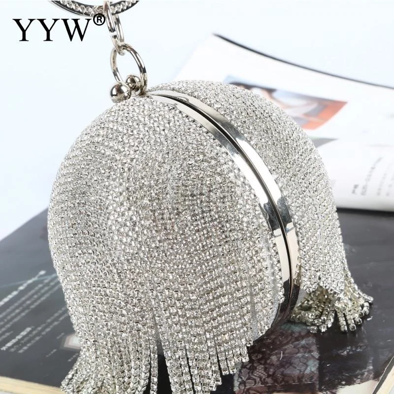 

Серебристые бриллианты, искусственные круглые вечерние сумки с шариком для женщин 2023, модная мини-сумка-клатч с кисточками, дамские сумочки-клатчи с кольцом