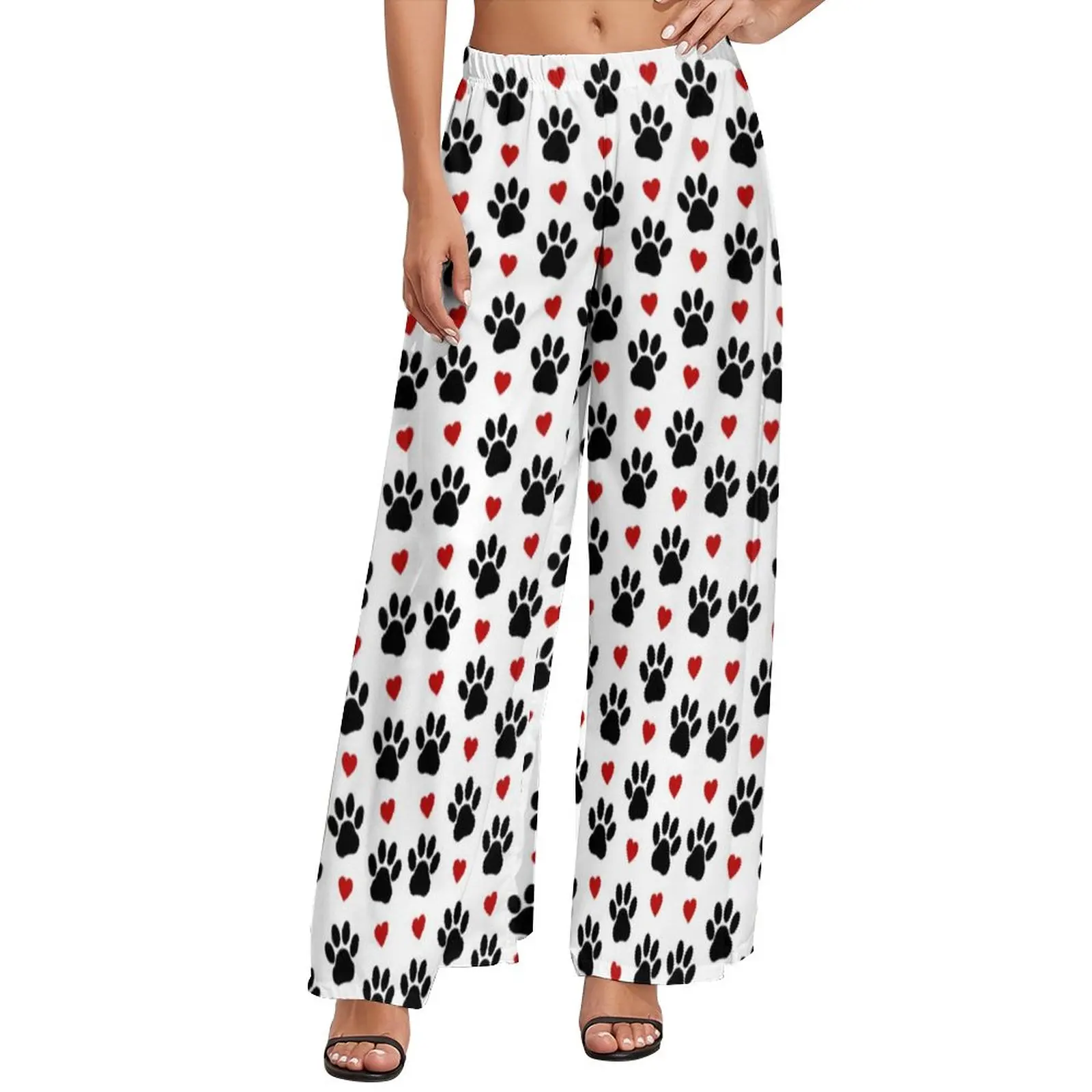 

Cute Red Heart Pants Black Paws Print Workout Wide Pants Women Oversized Aesthetic Printed Straight Trousers