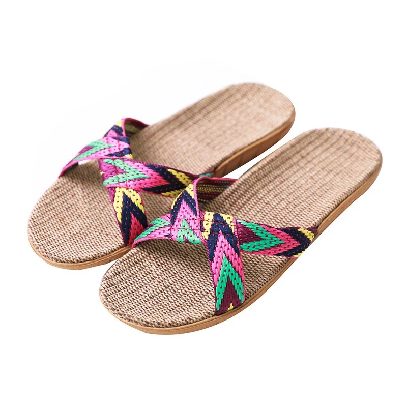 

New Summer Flax Home Slippers Women 35-45 Large Size Beach Flip Flops Non-slip Unisex Family Female Male Linen Slippers