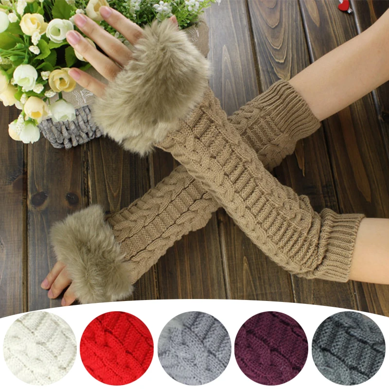 

All-match Warm Arm Sleeves Women Winter Glove Furry Decorative Arm Warmer Simplicity Knitted Arm Sleeves Clothing Accessories