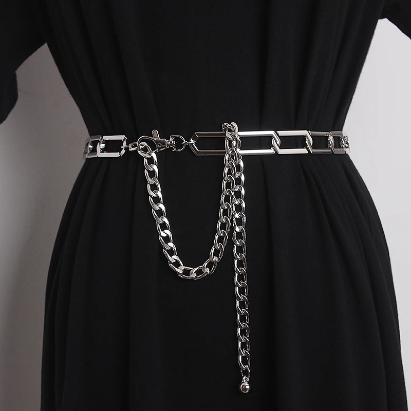 Silver thin waist chain female decorative dress with Korean thin waist with hollow out fashion INS wind metal chain