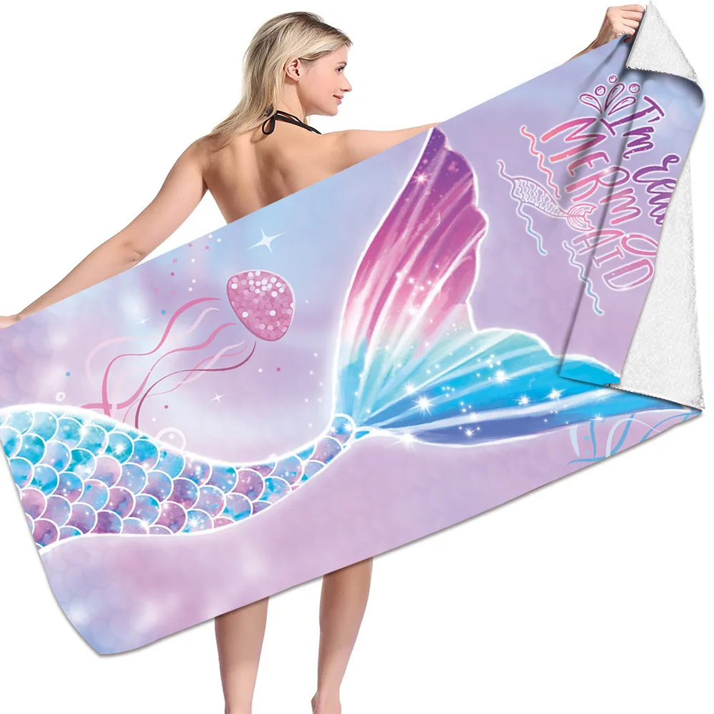 

Большие пляжные полотенца с принтом русалки, подарки, быстросохнущее пончо для серфинга, банное полотенце из микрофибры, летнее женское пол...