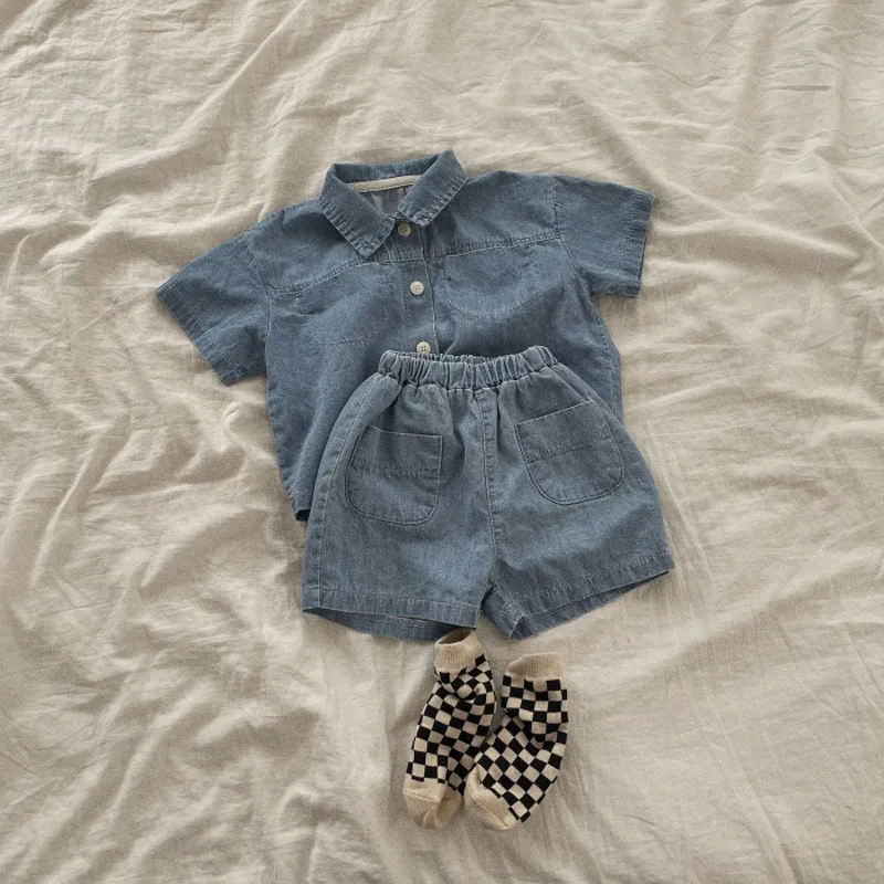 2023 New Baby Summer Short Sleeve Clothes Set Children Denim Jacket + Shorts 2pcs Suit Fashion Infant Boy Denim Outfits