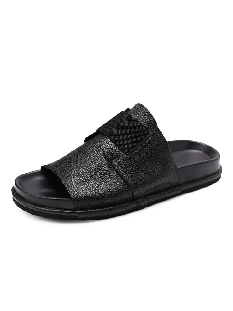 Сверхмодные мужские уличные Шлепанцы из воловьей кожи летние дышащие Молодежные